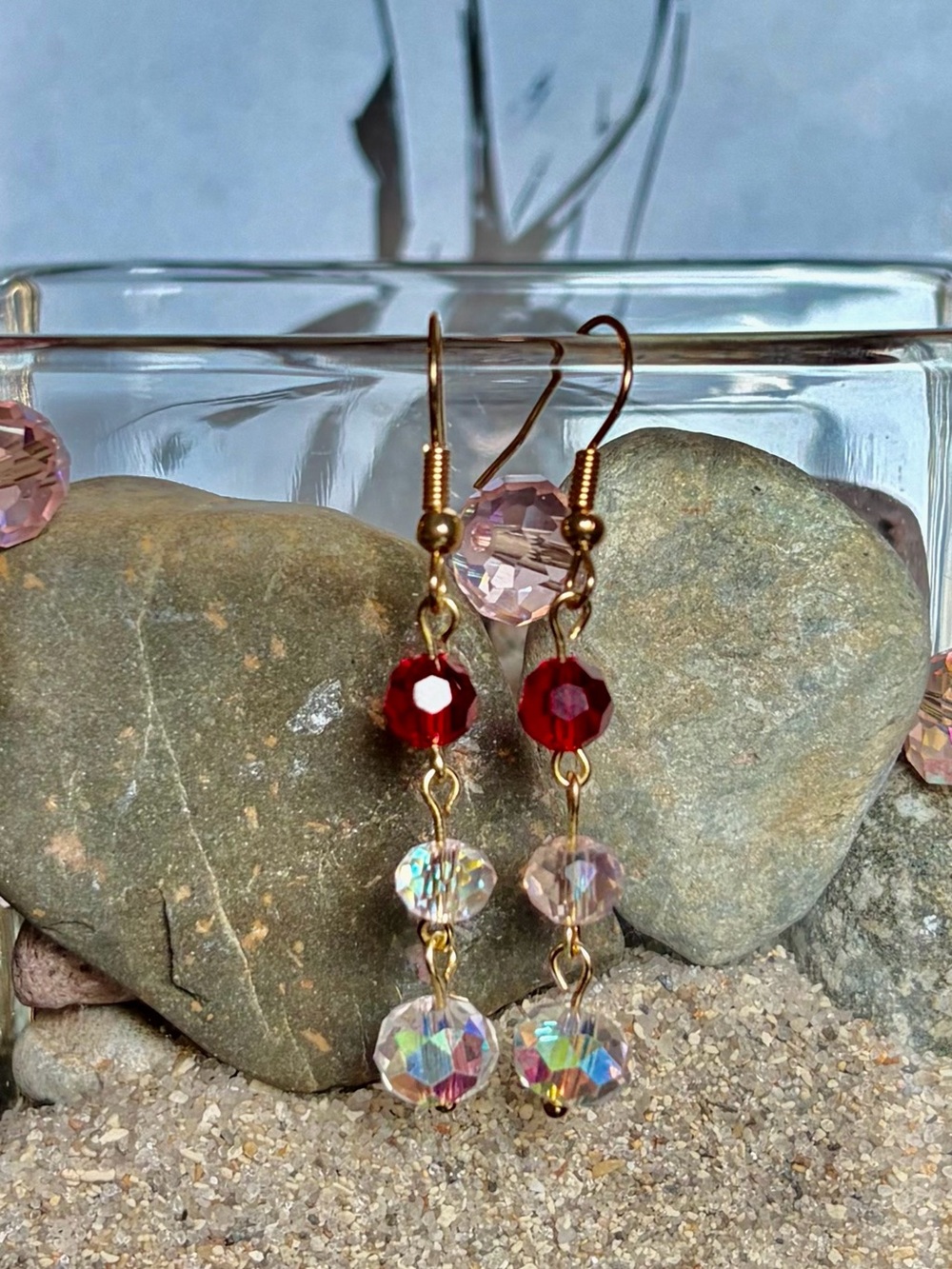 Gold-Tone Red and Aurora Crystal Drop Earrings